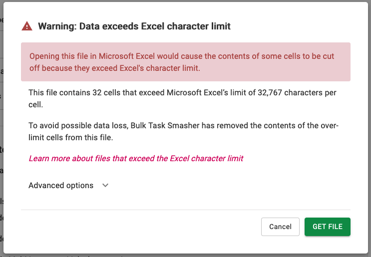 Excel Csv Cell Character Limit